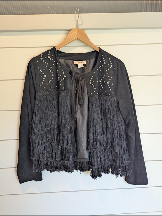 Ariat Jackets & Blazers - Ariat Women's Black Fringe Studded Jacket Tie Front Size Small Western Cowgirl